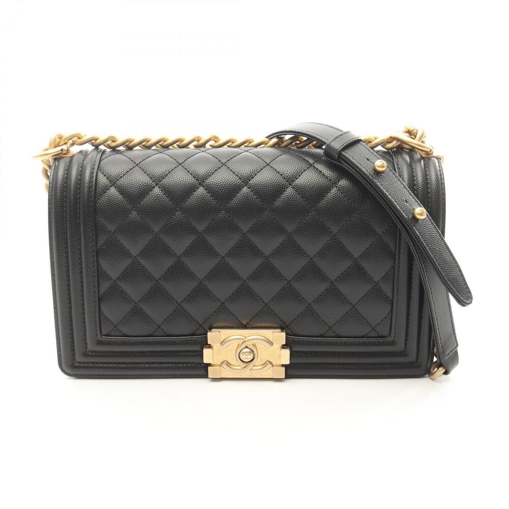 Chanel Boy Shoulder Bag Caviar Leather Grained Calfskin Black